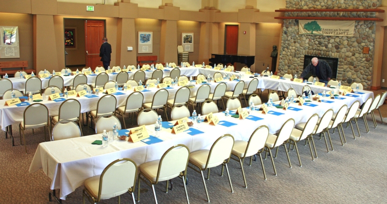 Photograph of meeting space set up