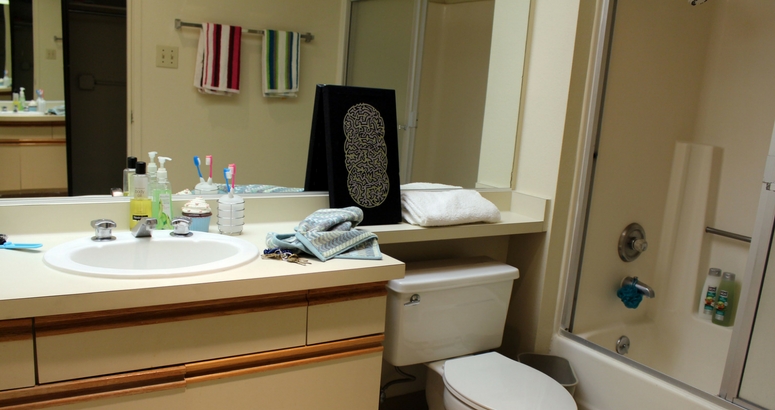 Image of bathroom in a sample AJU Dorm room