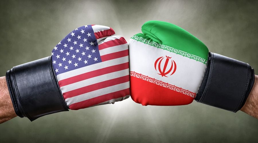 Photo of american and Iranian boxing gloves