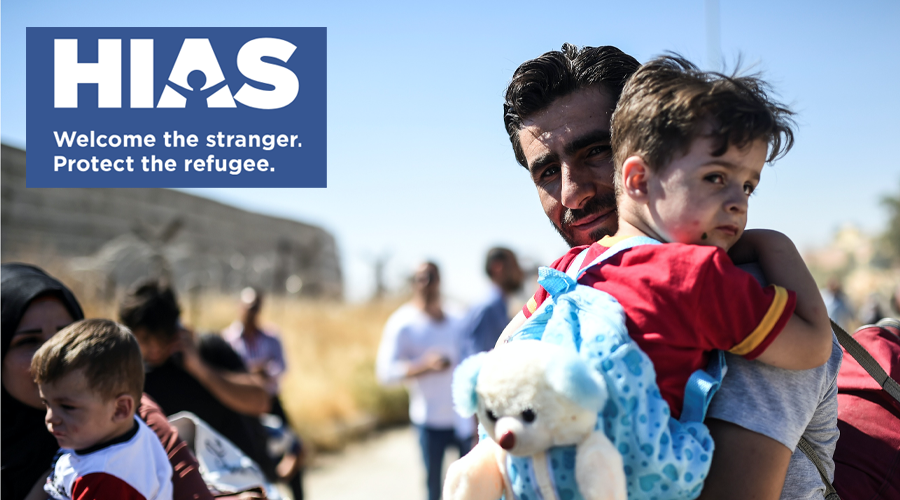 Photo of Refugees and HIAS logo