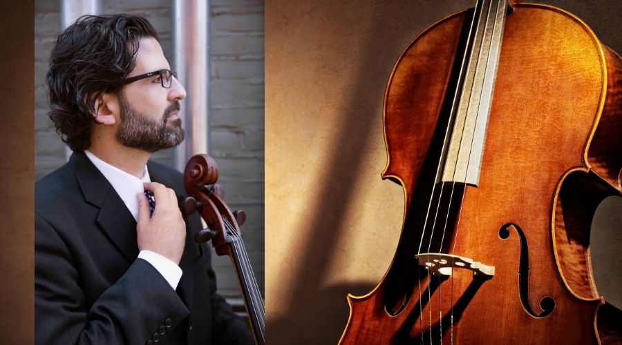 amit peled standing next to a cello