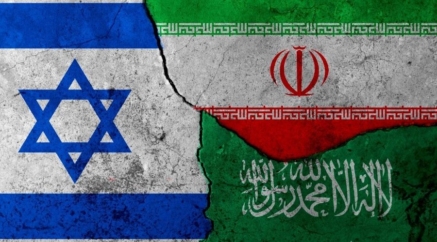 Israel, UAE, and Iranian flags