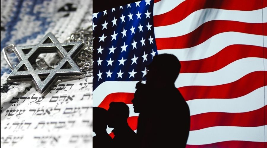 Photo of Jewish image and US Flag