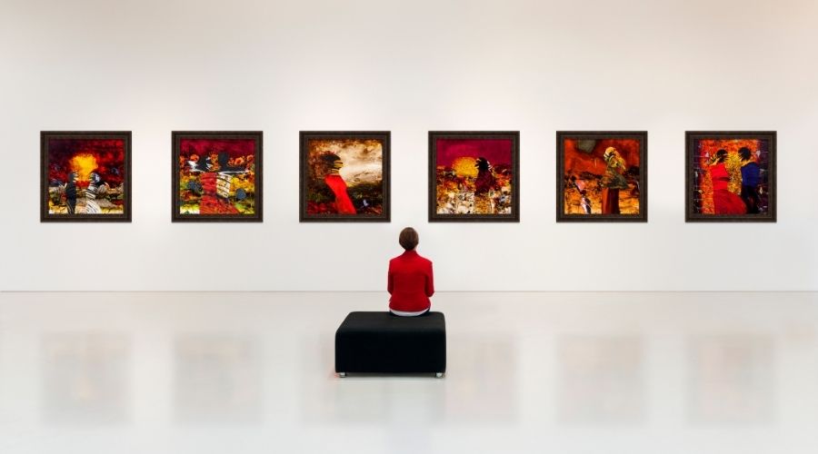 person sitting in a gallery