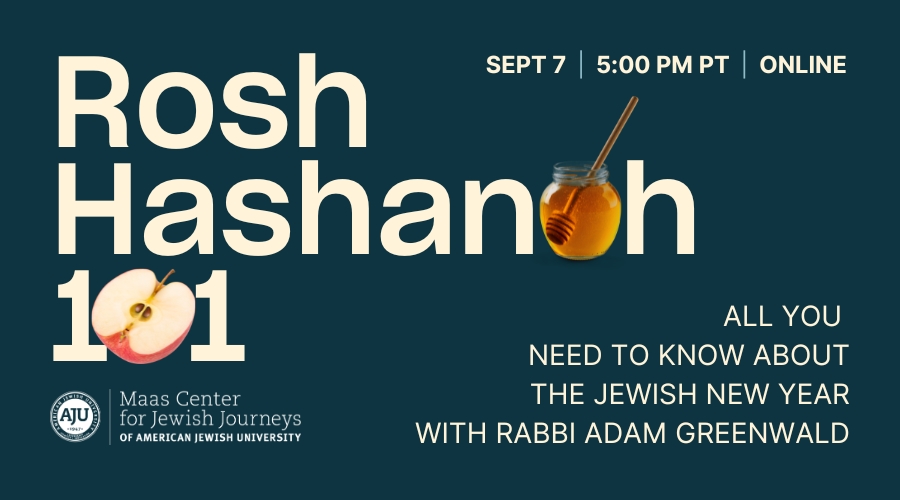 Rosh Hashanah 101 blue background and apples and honey