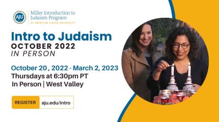 Miller Intro October 2022 West Valley In Person Class Flyer with photo of two women lighting shabbat candles and dates and times of class.