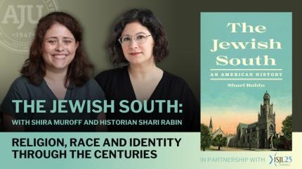 The Jewish South Religion, Race, and Identity Through the Centuries with headshots of both authors and a picture of the book