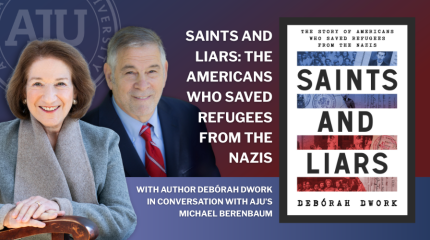 Saints and Liars book with Michael Berenbaum and Deborah Dwork headshots