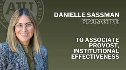 Headshot of Danielle Sassman against the words Danielle Sassman Promoted to Associate Provost Institutional Effectiveness