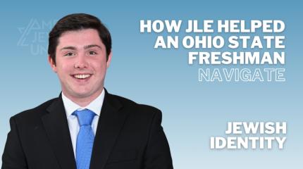 How JLE Helped an Ohio State Freshman Navigate Jewish Identity with picture of Matthew Devaney in black jacket and blue tie